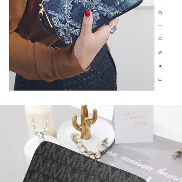 Womens Fashion Double Zip Around Wallet Long Purse Credit Card Holder Bifold Lad - Picture 3 of 6